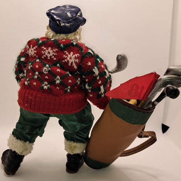 Vintage Golfing Santa Claus Christmas Figure With Sweater Golf Bag 9.5" Tall - Picture 4 of 5